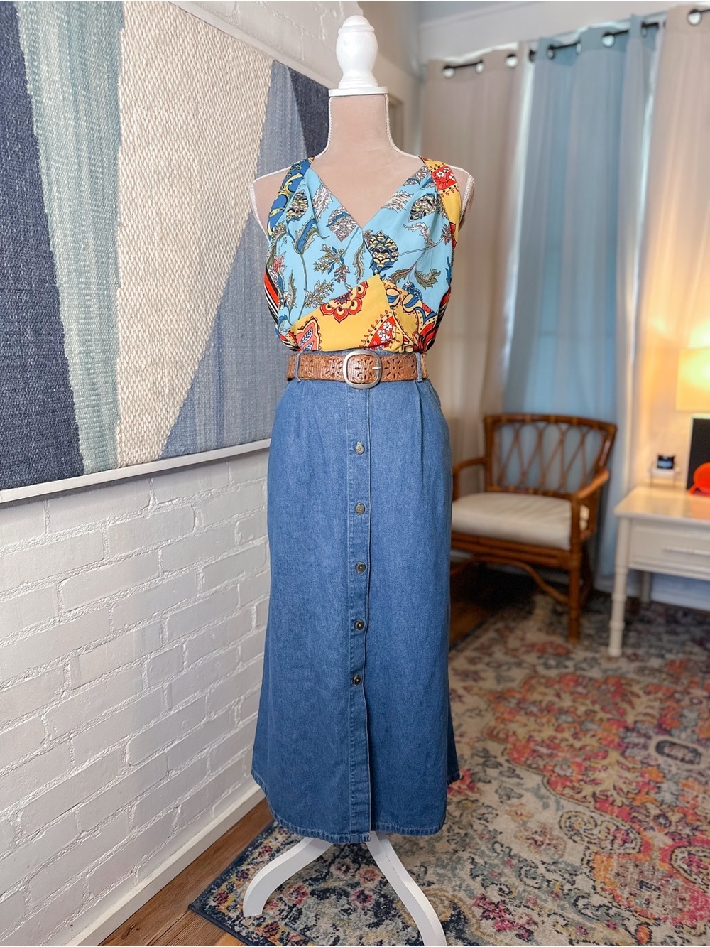 Classic Elements Button Down Denim Maxi Skirt